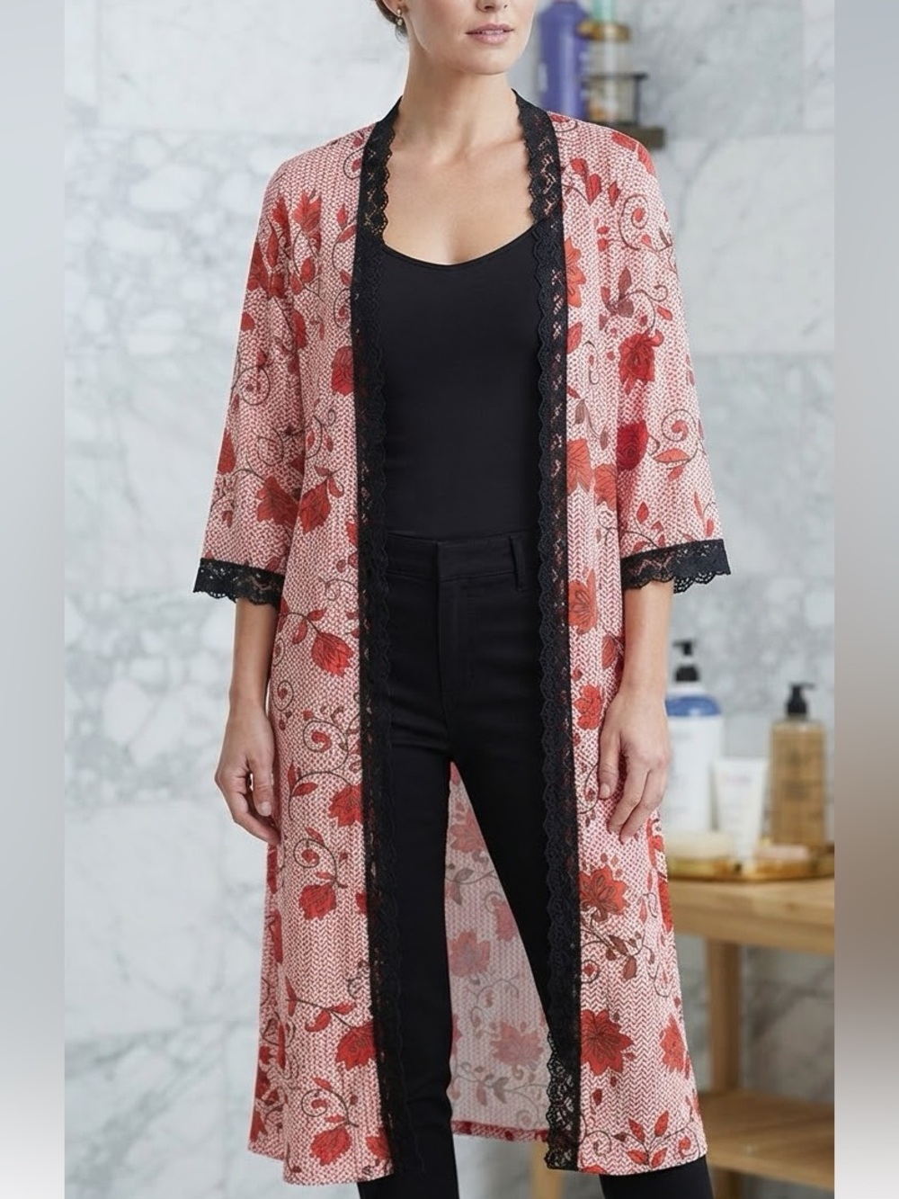 LuLaRoe Red and Black Floral Top